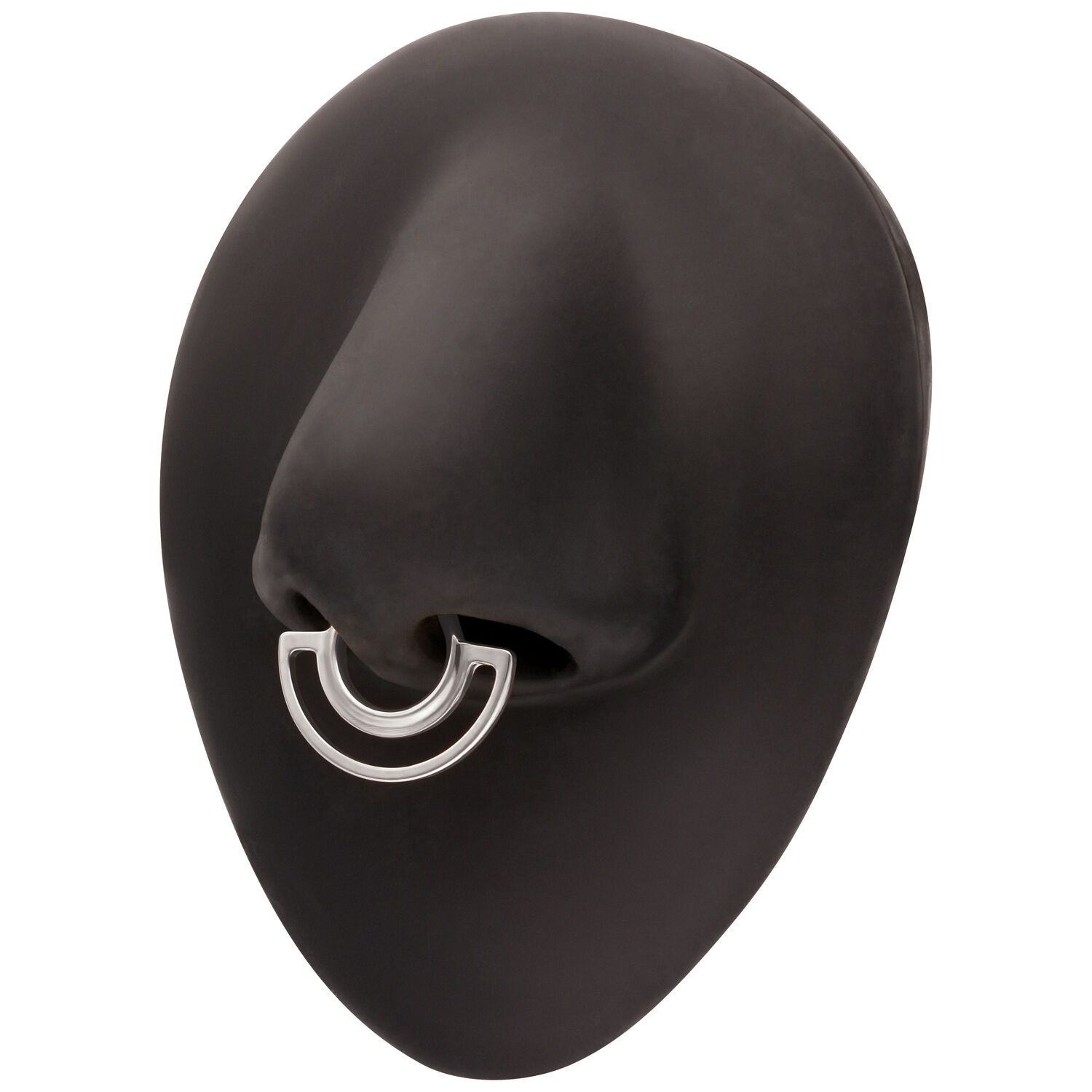Objet ovale noir avec anneau double piercing argenté