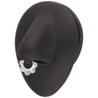 Porte-nez noir avec demi-fleur Porte-nez noir avec design demi-fleur argenté sur fond blanc