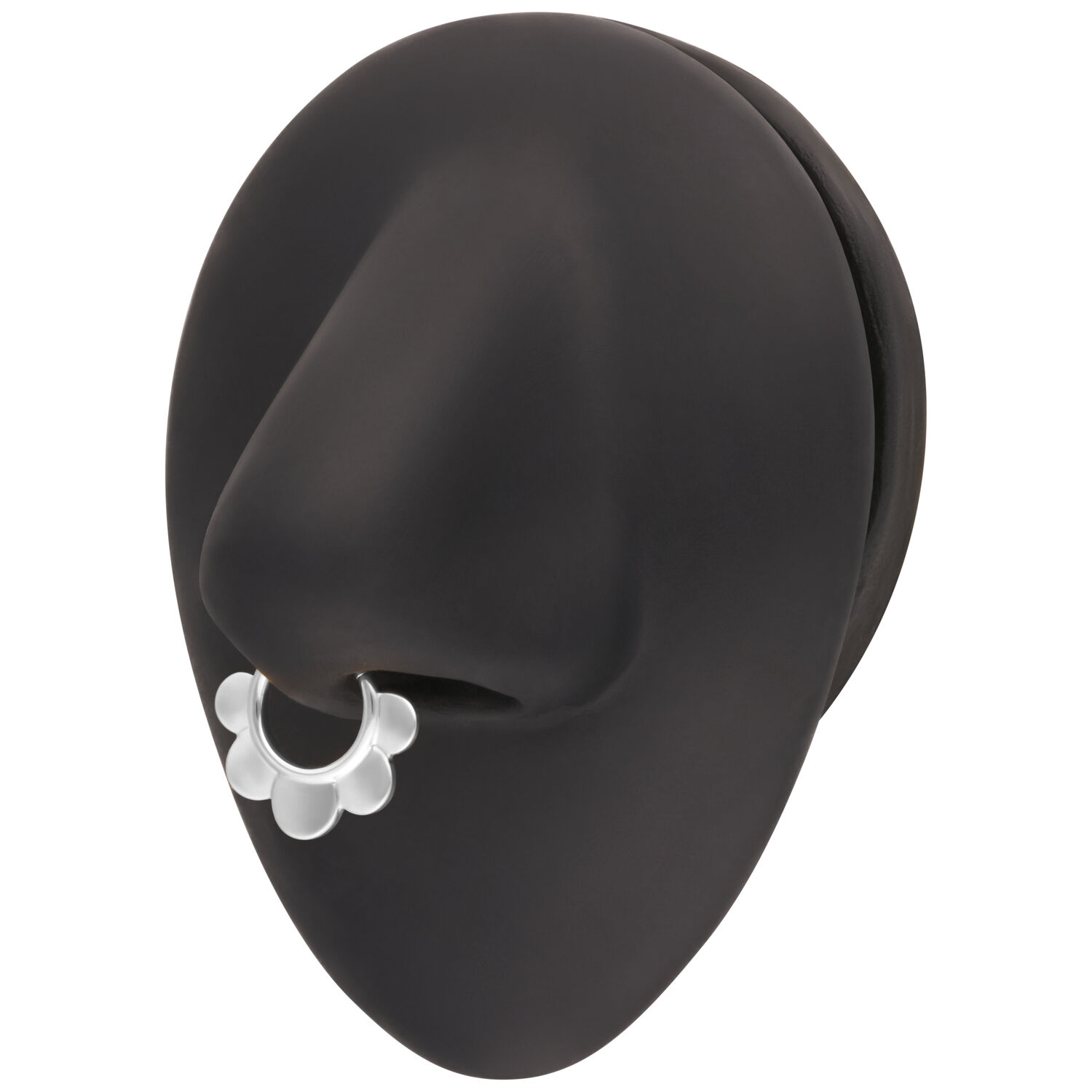 Porte-nez noir avec demi-fleur Porte-nez noir avec design demi-fleur argenté sur fond blanc