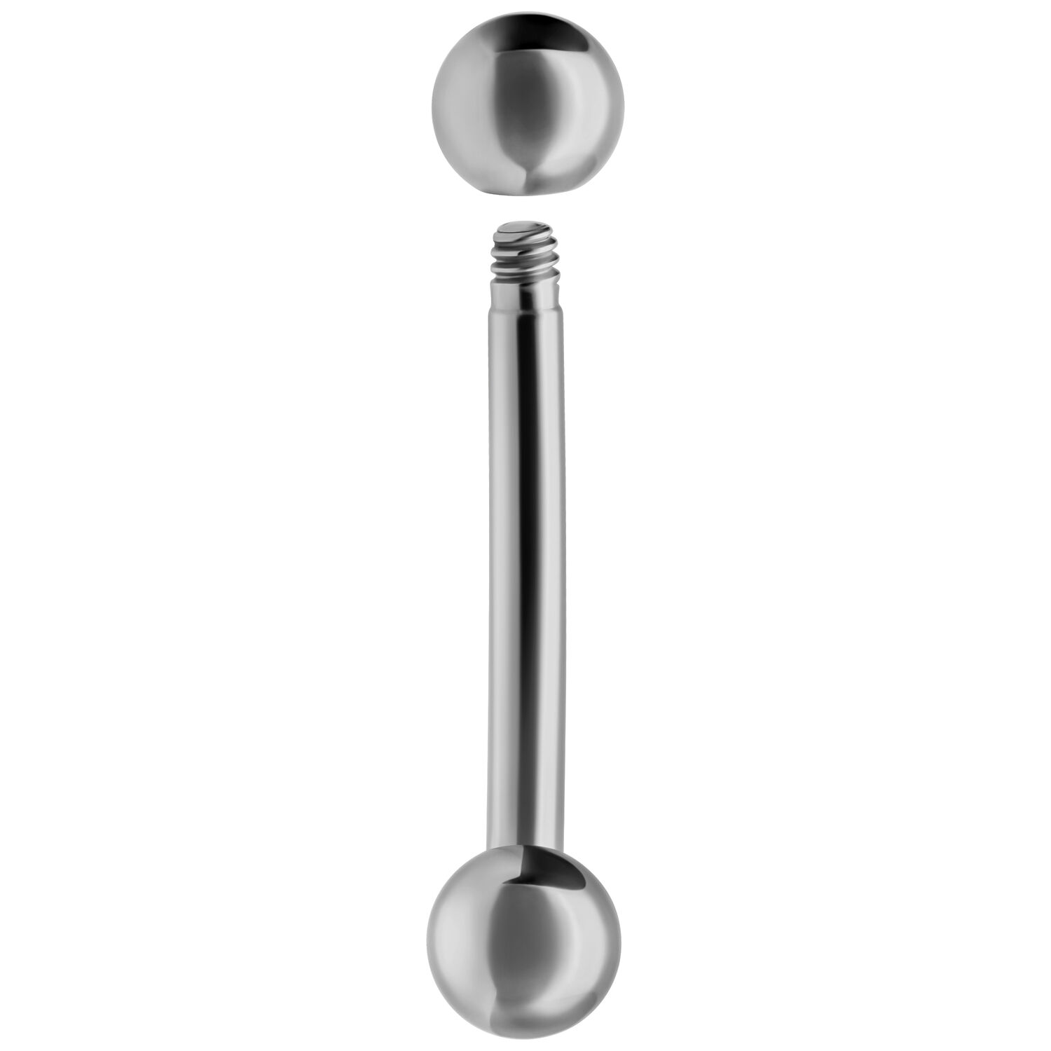Micro Bananabell Piercing en titane argenté Micro Bananabell argenté en titane avec deux boules sur fond blanc